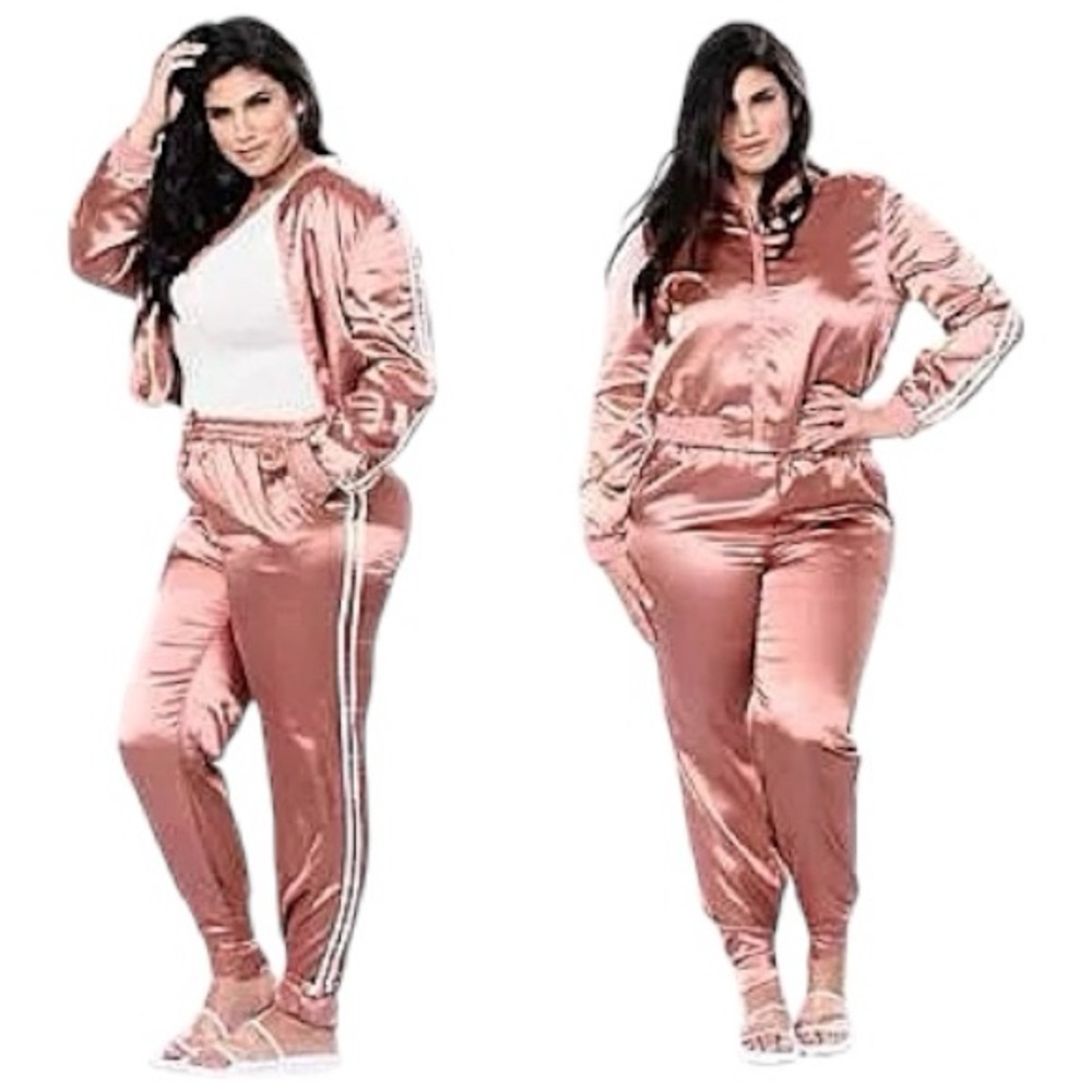 Blush Pink Satin Tracksuit Set Jacket & Pants Streetwear - SEE NOTES ON SIZING